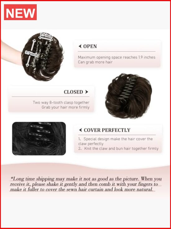 100% Real Human Hair Messy Bun Clip Hair Extension - Sturdy Claw Clip for main image 4